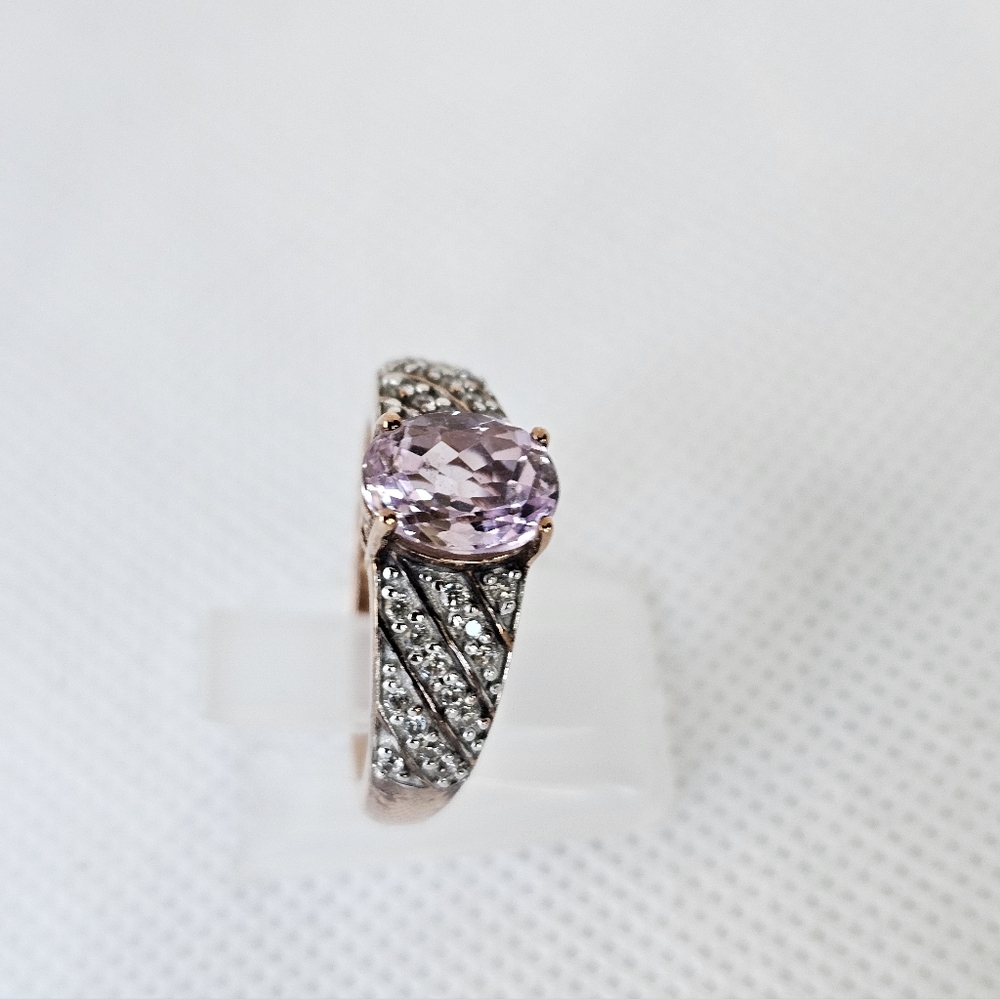 Natural Pink Kunzite & Diamond Ring 18k Rose Gold Sterling Silver Size 7.5 - Picture 9 of 12